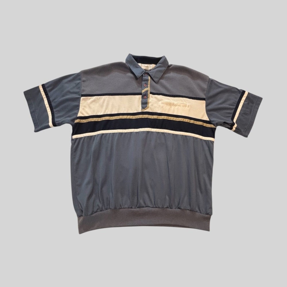 Classics By Palmland Men's XL Color Block Polo Shirt Banded Bottom Blue